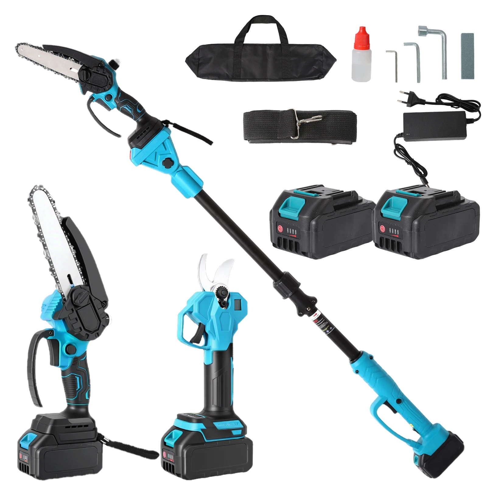 Kabelloser Bürstenloser Elektrischer Astschneider mit Teleskopstange 6-Zoll Mini-Kettensäge mit 32mm Astschneider Gartenwerkzeug mit 2 Batterien