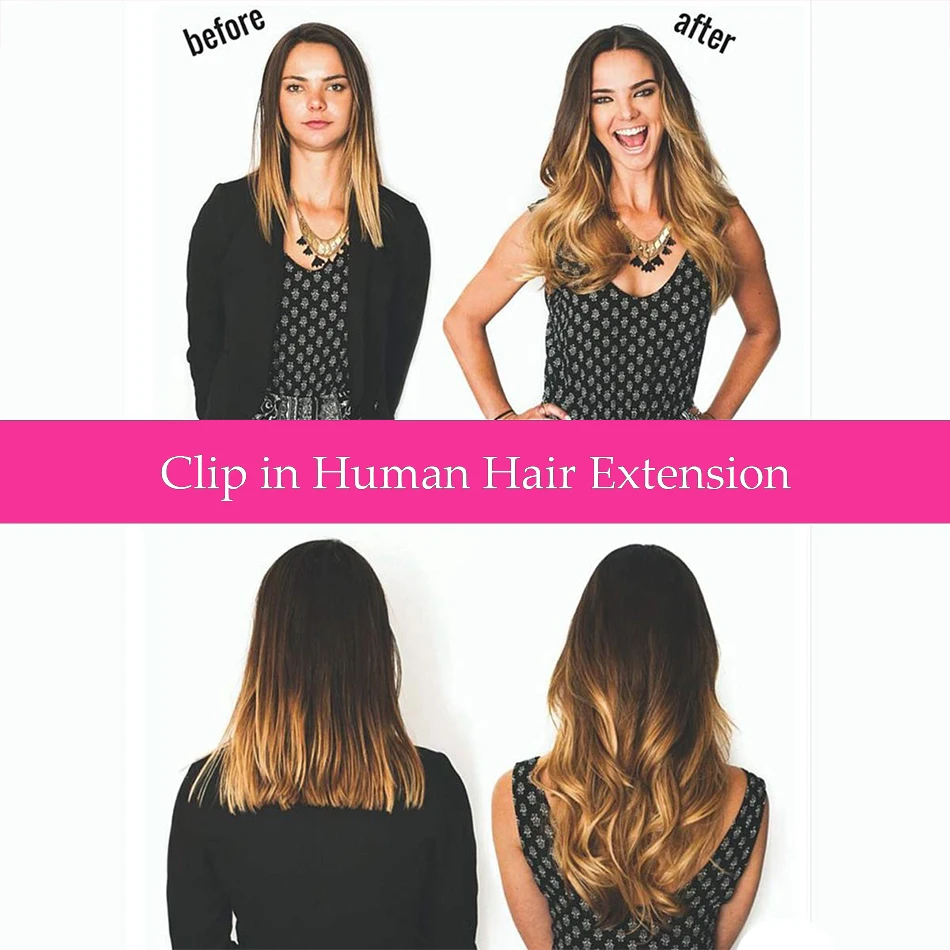 Extensions de cheveux humains à clipser, cheveux raides naturels invisibles, sans couture, # 1B