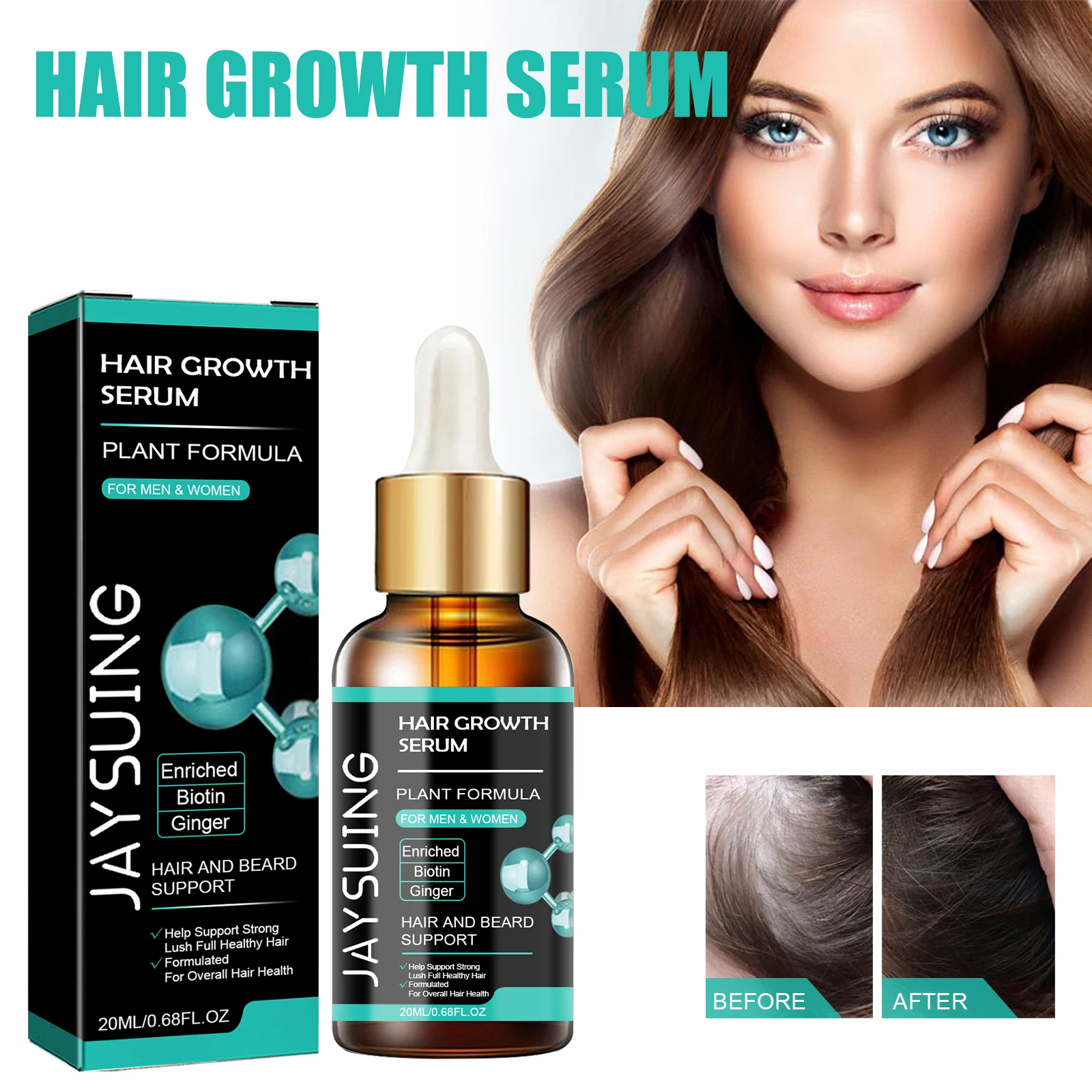 Jaysuing Regrow Anti Hair Loss Essence Oil Fixed Hair Development Enriched Biotin Ginger Germinal Fast Beard & Hair Growth Serum