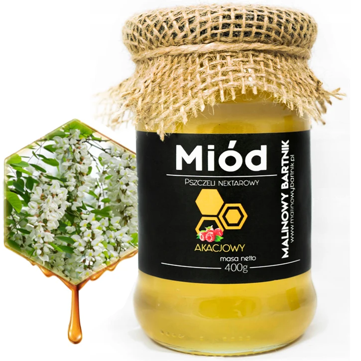 MIÓD Akacjowy 0.4kg - Zbiory 2024, Polska pasieka, prawdziwy surowy