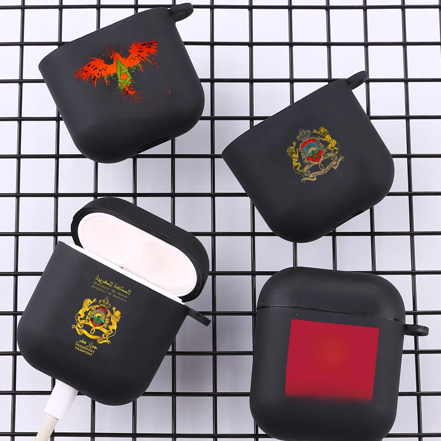 Maroc drapeau football avec crochet pour Airpod Pro 3 Pro2 noir housse de protection coque en silicone pour Apple Airpods 2 1 étuis pour écouteurs