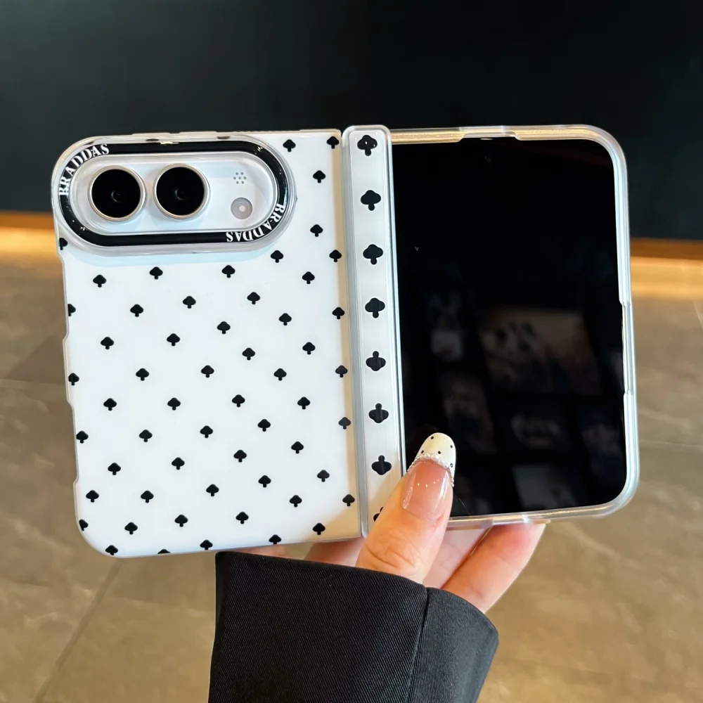 New Korea Ins Simple Spade Pattern Phone Case for Apple iPhone Duo Cover Fashion Black White Folding Shockproof Protective Cases