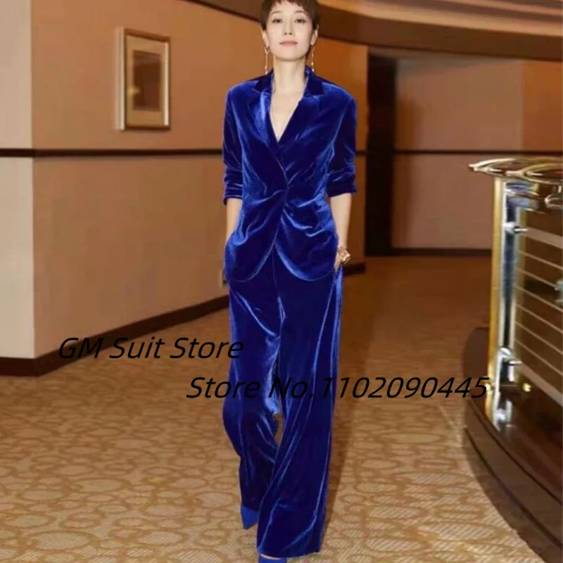 Women's Suits Elegant Autumn Winter Velvet 2-piece Solid Color Lapel Handsome Slim Fit 2022 Single-breasted Ladies Business Wear