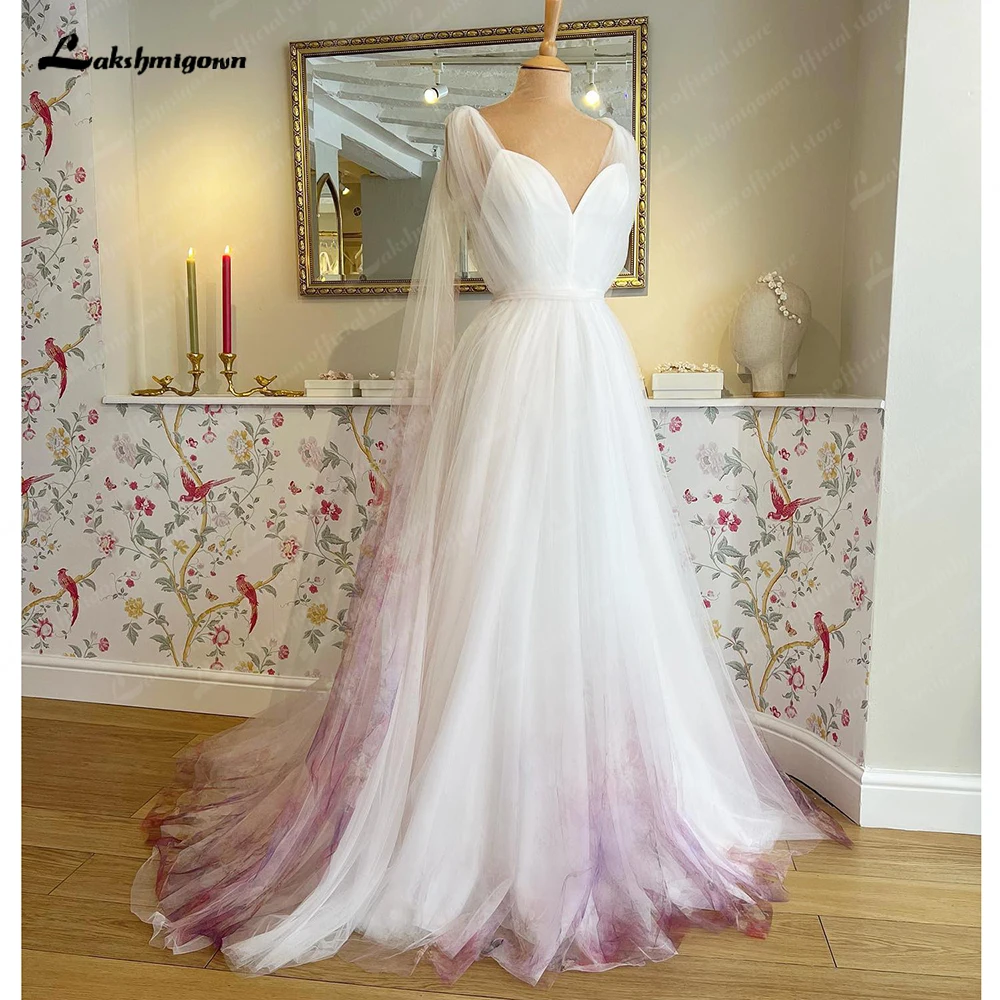 Lakshmigown Blumengarten-Tüll-Hochzeitskleid mit Cape für Damen, Ärmellos, A-Linie, V-Ausschnitt, Brautkleid – Detail 5