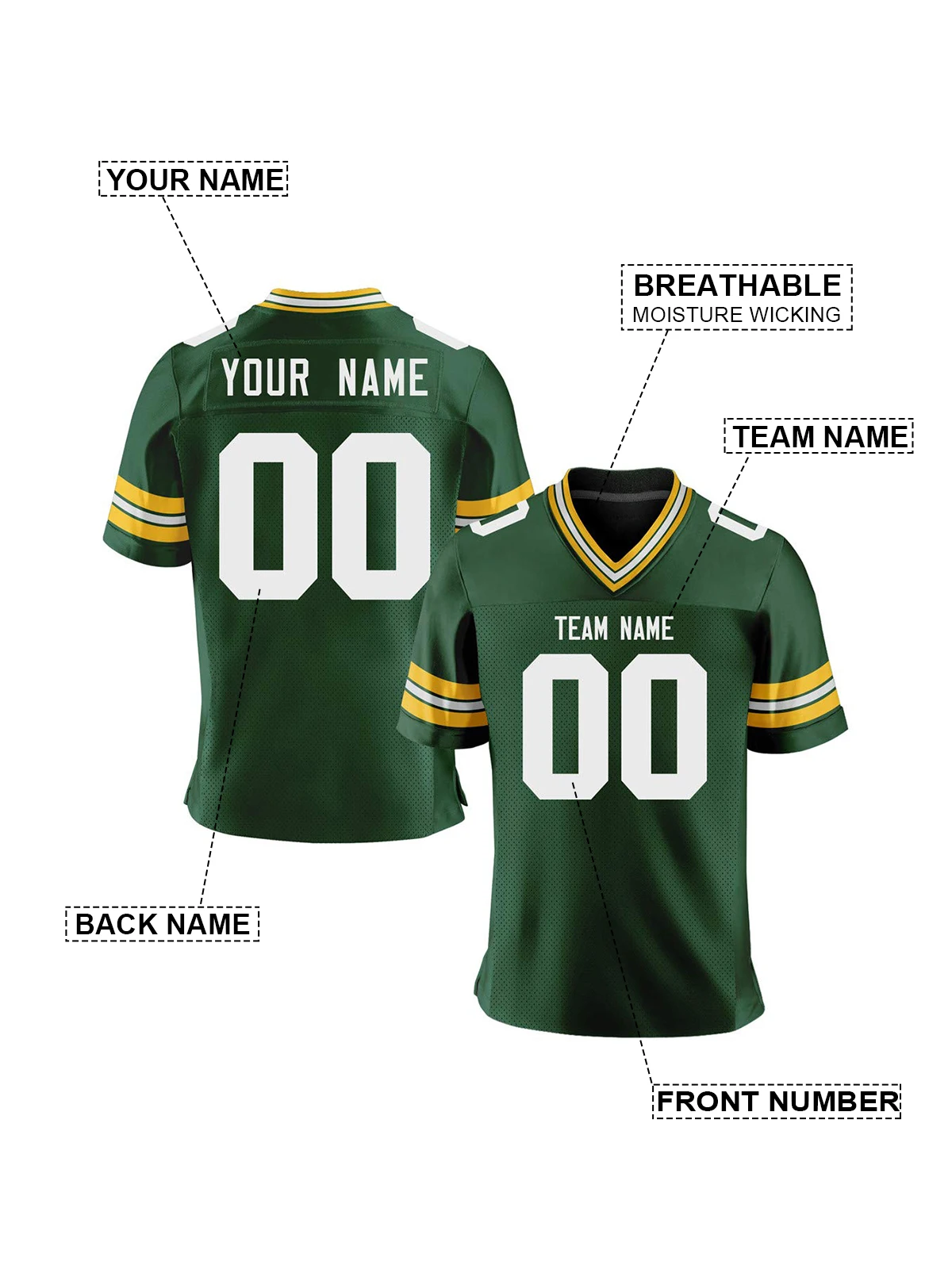Custom Green American Football Jersey for Men Women Kid Youth, Personalized Football Uniform with Name Number Family Shirts