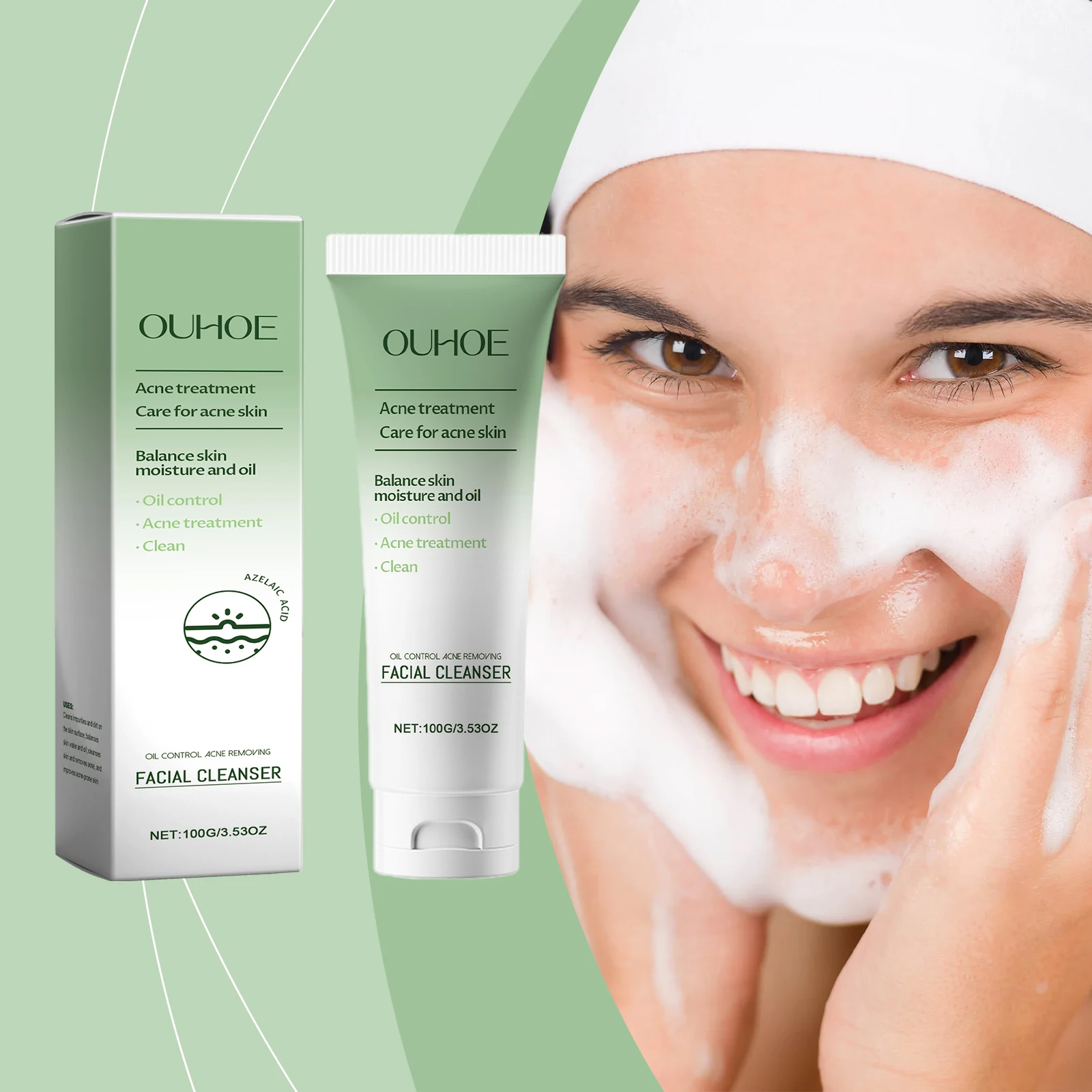

Ouhoe 100g Anti Acne Facial Cleanser Lotion Remove Pimple Clean Pores Oil Control Moisturizing Refreshing Acne Clearing Cleanser