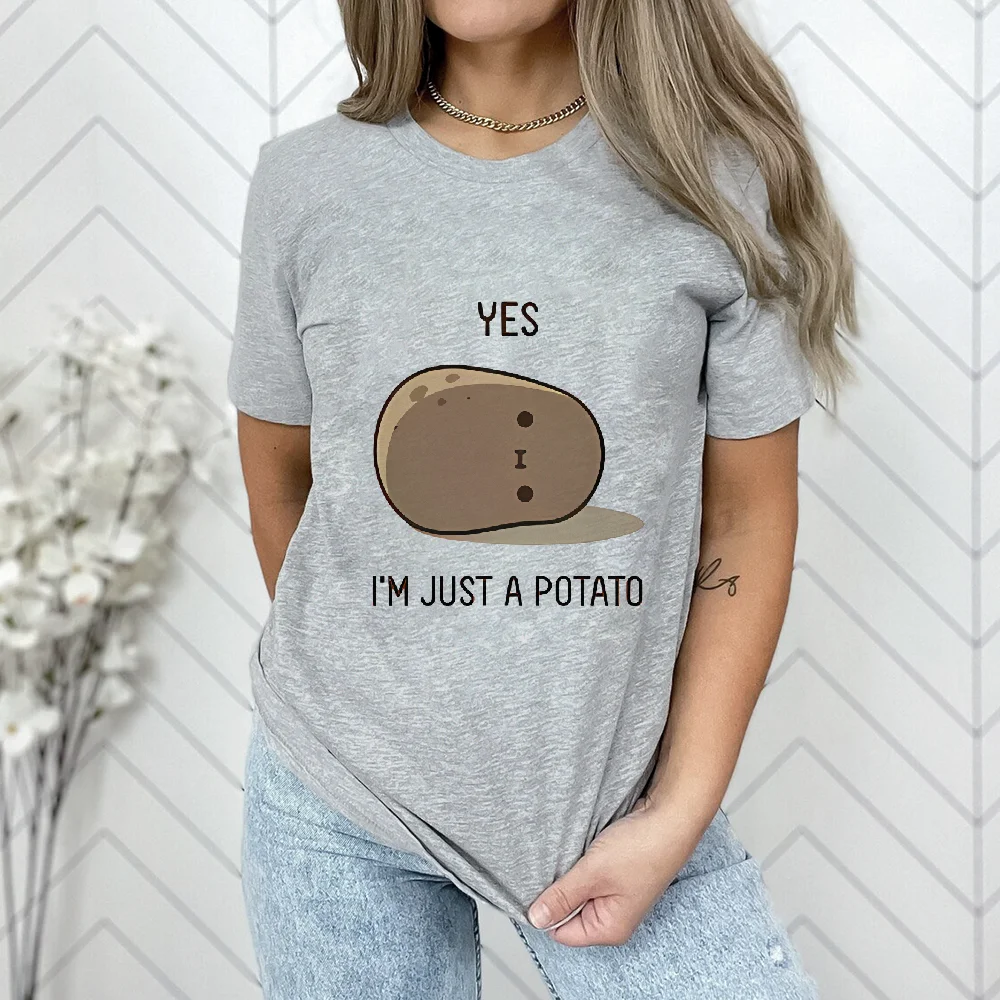 

I Am Just A Potato T Shirts Letter Print 2000s Clothes T-shirt Cuteore Autumn Spring Tees 2024 Y2k Short Sleeve Women Cartoon