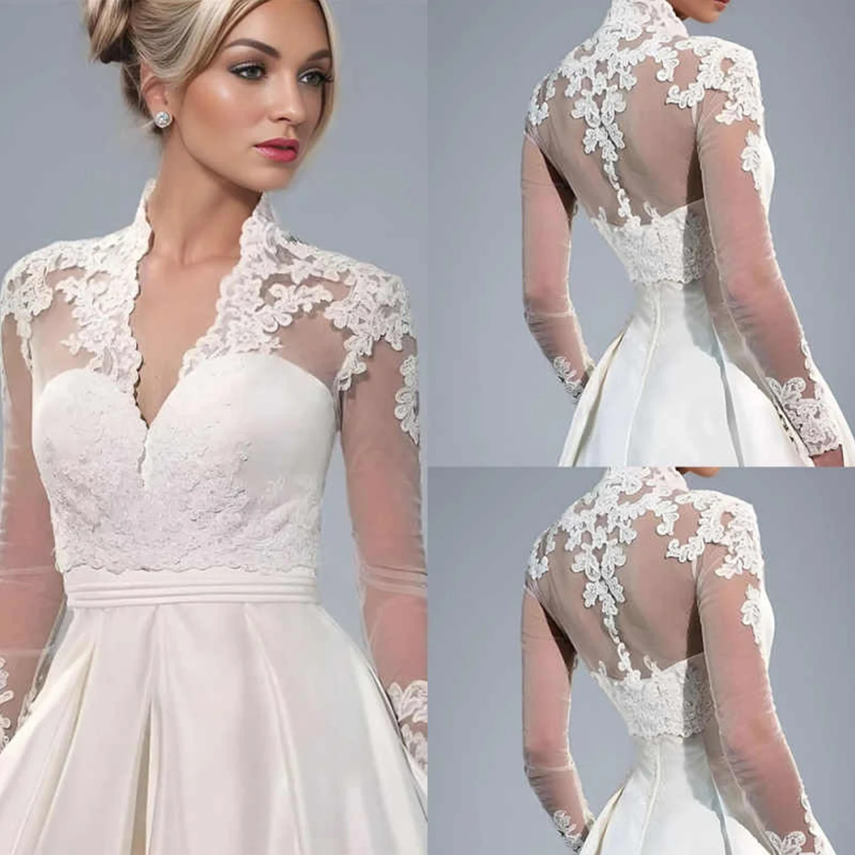 

Роскошная свадебная куртка с аппликацией, кружевные куртки для невесты с длинными рукавами, фатиновое свадебное болеро, свадебный топ по индивидуальному заказу