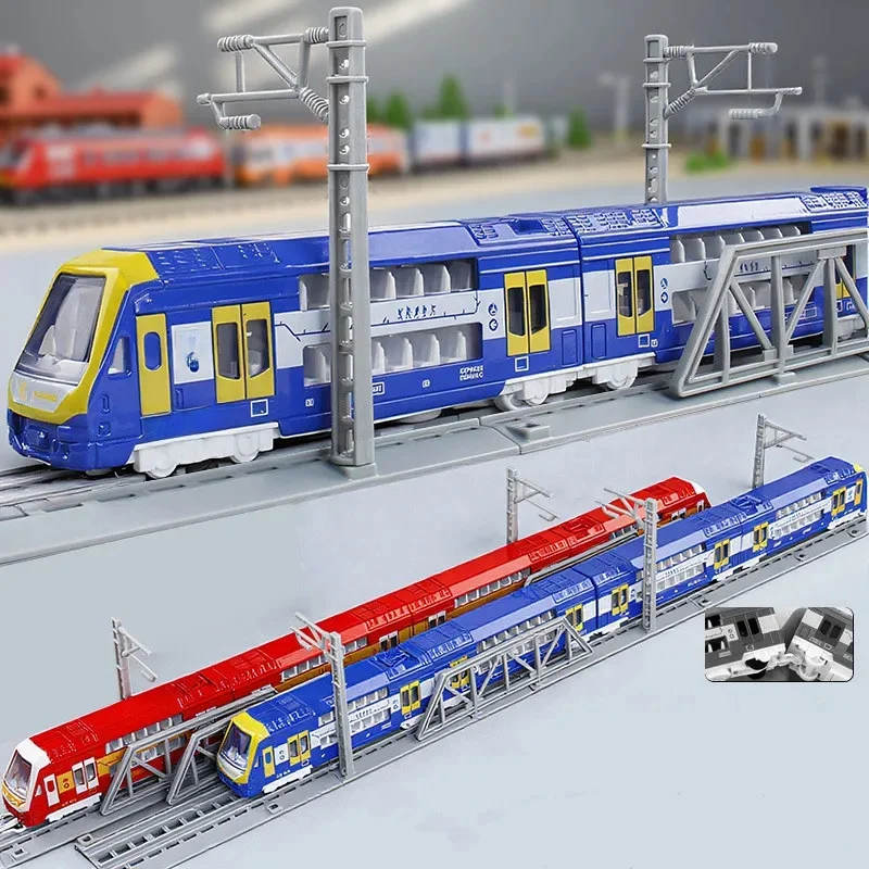 Modèles de train et de tram à double section en alliage 1: 87, jouets de métro à double couche et ferroviaire à grande vitesse, jouets pour enfants, vente en gros