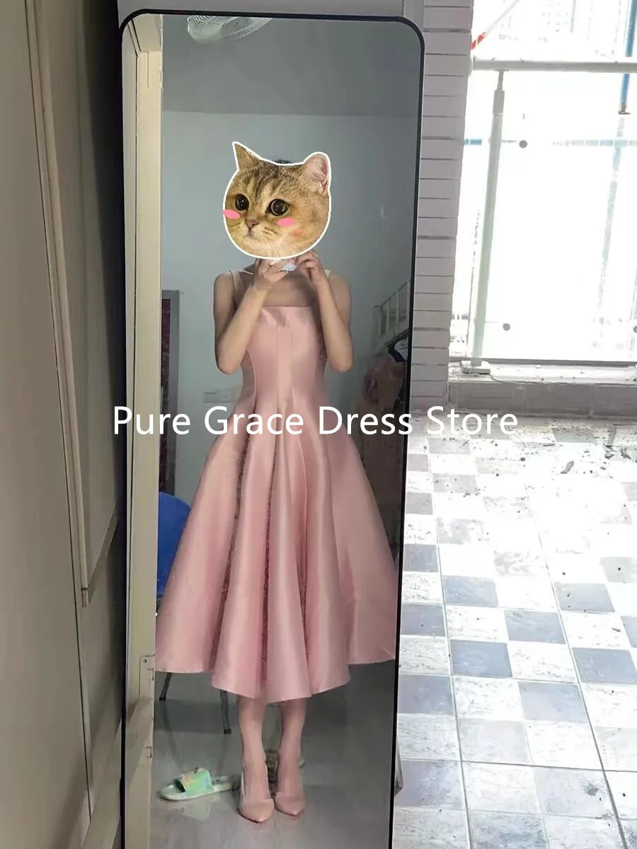 Elegant French Socialite Style Sweet Pink Square Collar Prom Dress Women Spring Summer A-line Tea Break Formal Vestidos 2024