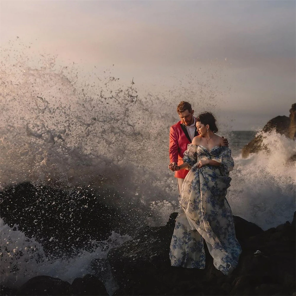 Superbe robe de mariée en organza à imprimé floral pour la mariée, manches bouffantes, robe fendue sur le devant pour les patients, photographie, 20104 #, 2024