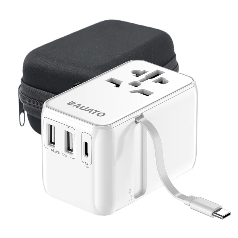 [نوع البكرة] محول متعدد الكل في واحد للسفر العالمي من Bauato بقدرة 2500 وات |   شاحن سريع USB C من النوع 2 منافذ |   الولايات المتحدة/الاتحاد الأوروبي/الولايات المتحدة الأمريكية/الاتحاد الأوروبي المكونات الدولية