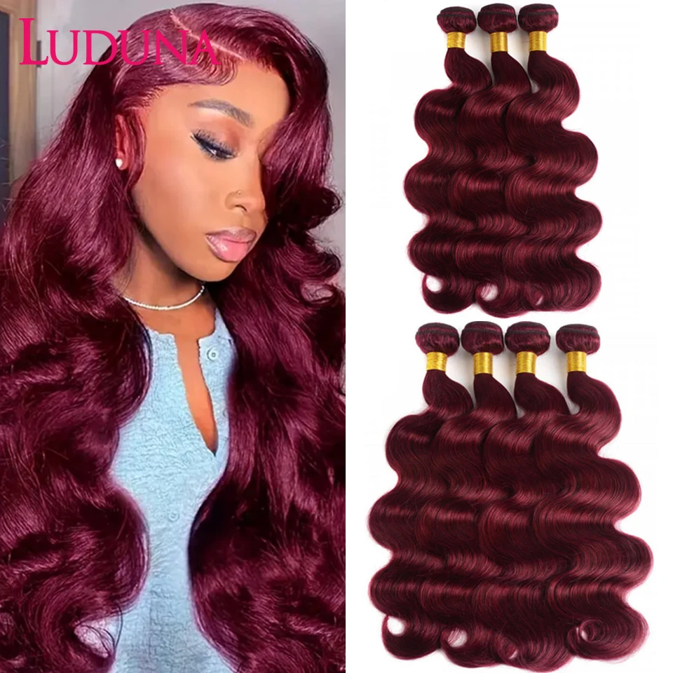 Luduna 99j Bundles Human Hair Body Wave Bundles 1/3/4 PCS Red Malaysian Remy Human Hair Extentions Burgundy Colored Hair Bundles