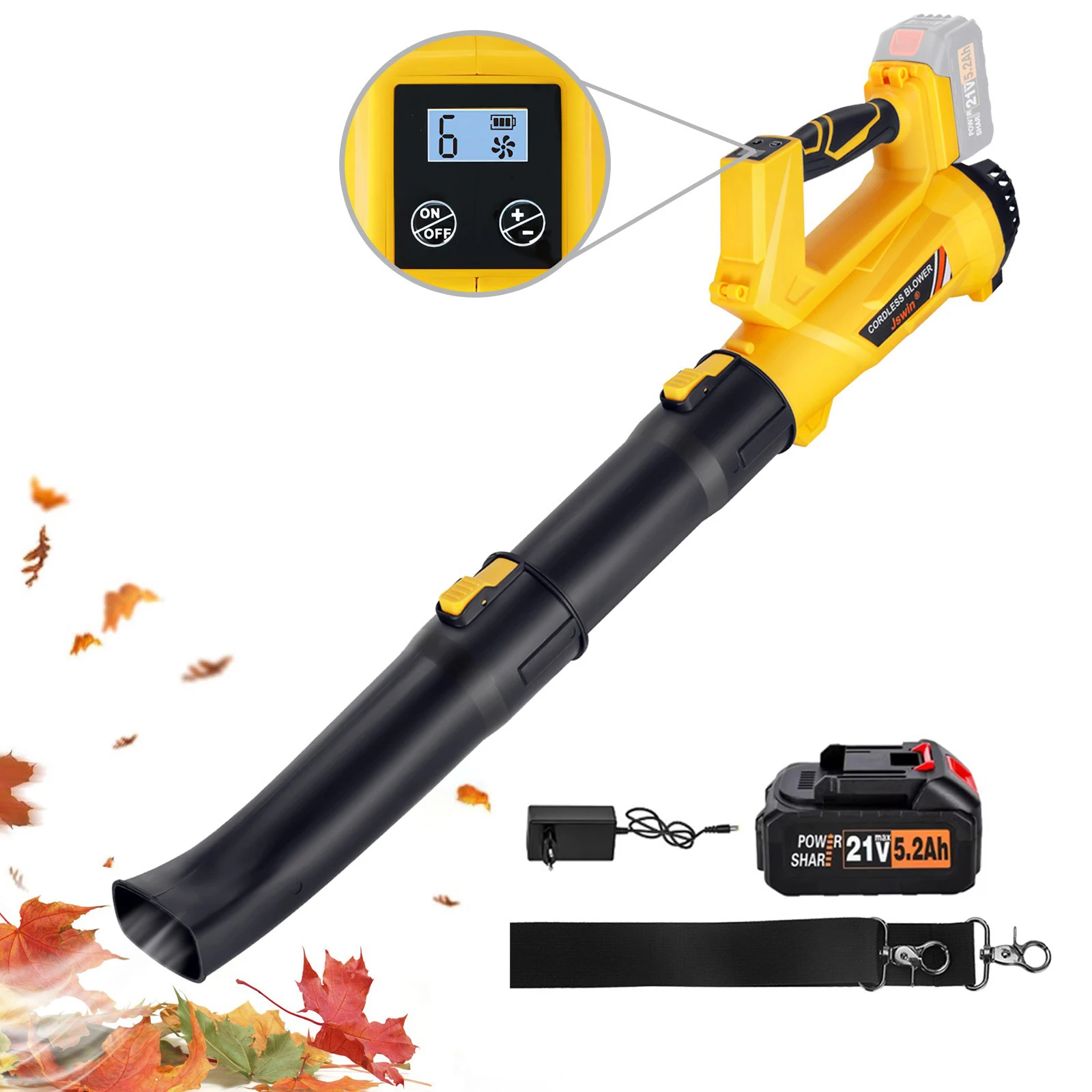 Ventilatore per foglie a 6 velocità Ventilatore per neve Display digitale Ventilatore ad alta potenza Ventilatore motorizzato per litio Industriale 21V Makita Interfac
