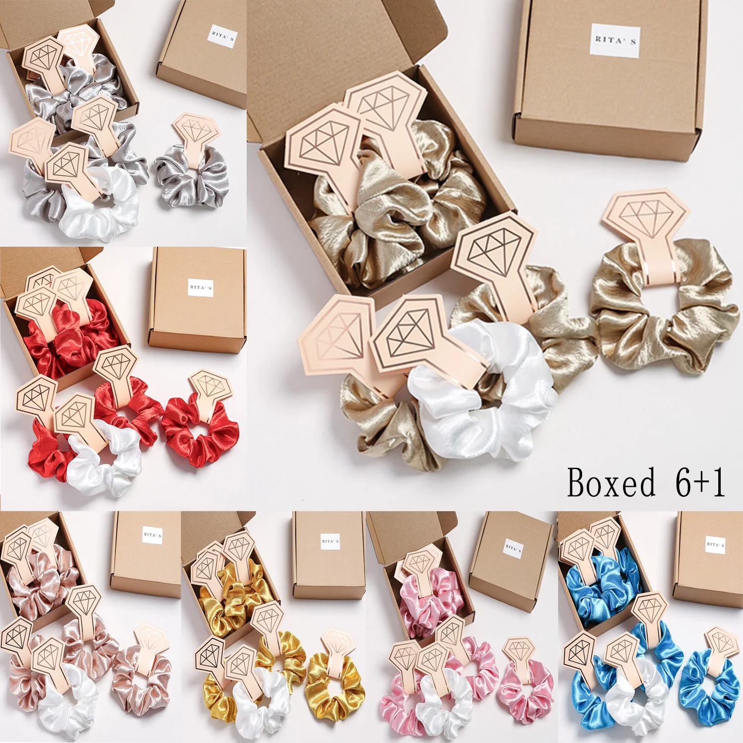 

Подарочный набор из 7 атласных резинок для волос, свадебные подарки, хрустящие резинки для волос, набор для девичника, подружек невесты, аксессуары