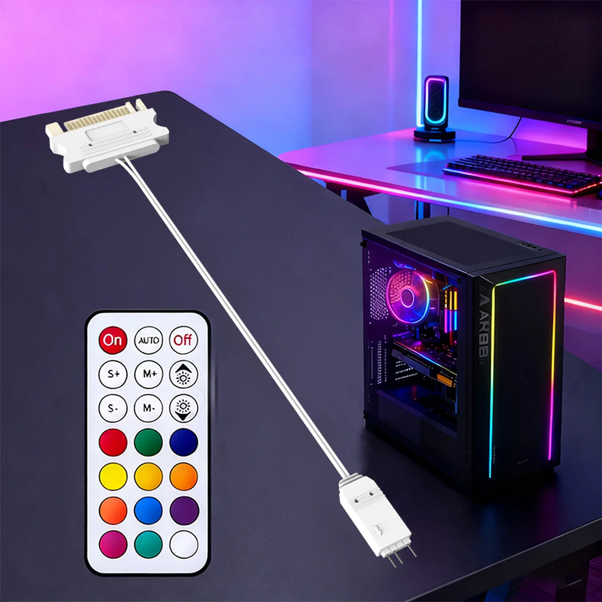 

ARGB Lighting Controller with Remote Control Supports Lighting Synchronization Case 5V 3-Pin to SATA Power-Battery Not Included