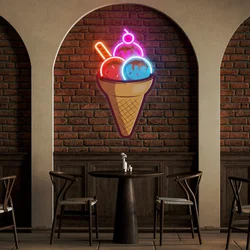 Rainbow Neon Sign Ice Cream Cones Artwork Wall Art Decor Dessert Bar Coffee Shop Neon Sign Game Ice Cream Room Decor