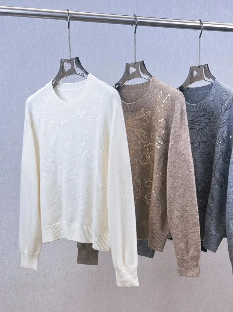 Casual 100% merino wool sequined pullover