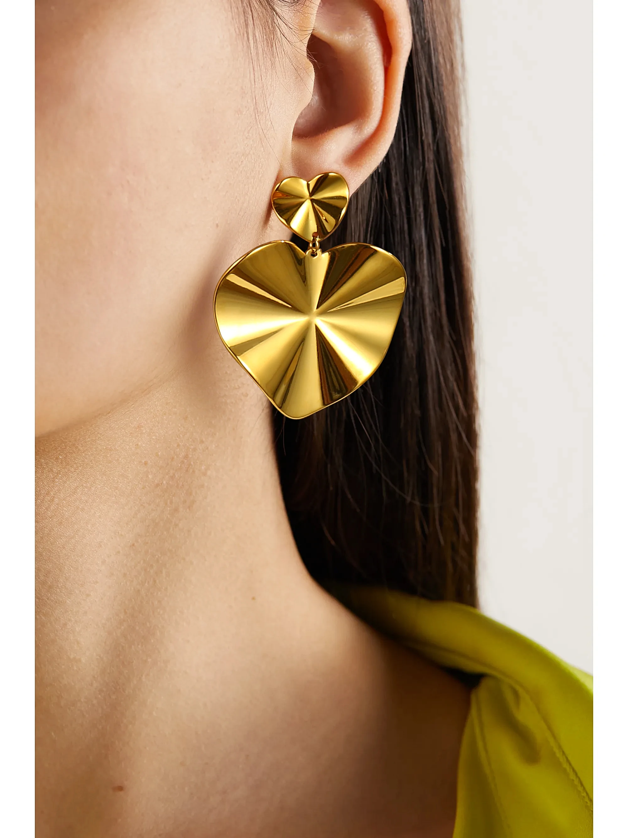 

Joya Love Temperament Folds Textured Double Heart Dangle Drop Earrings For Women Fashion Jewelry Exquisite Accessories