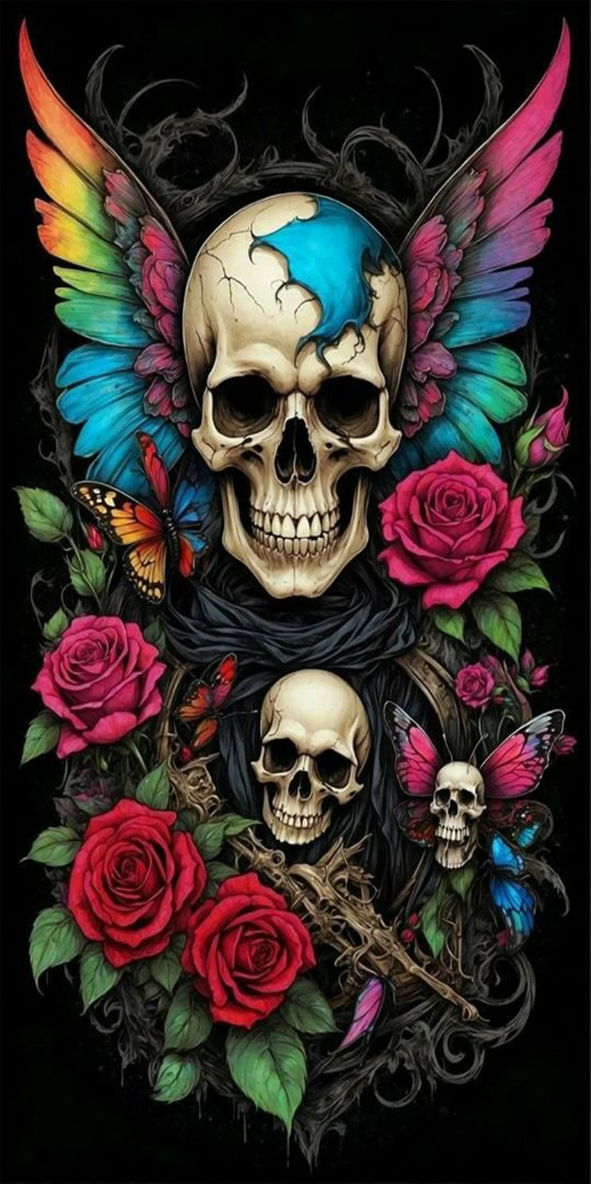 Butterfly Skull Rose Pattern Electric Scooter Anti-slip Sticker Sandpaper Skateboard Grip Tape Sheet 60*30cm