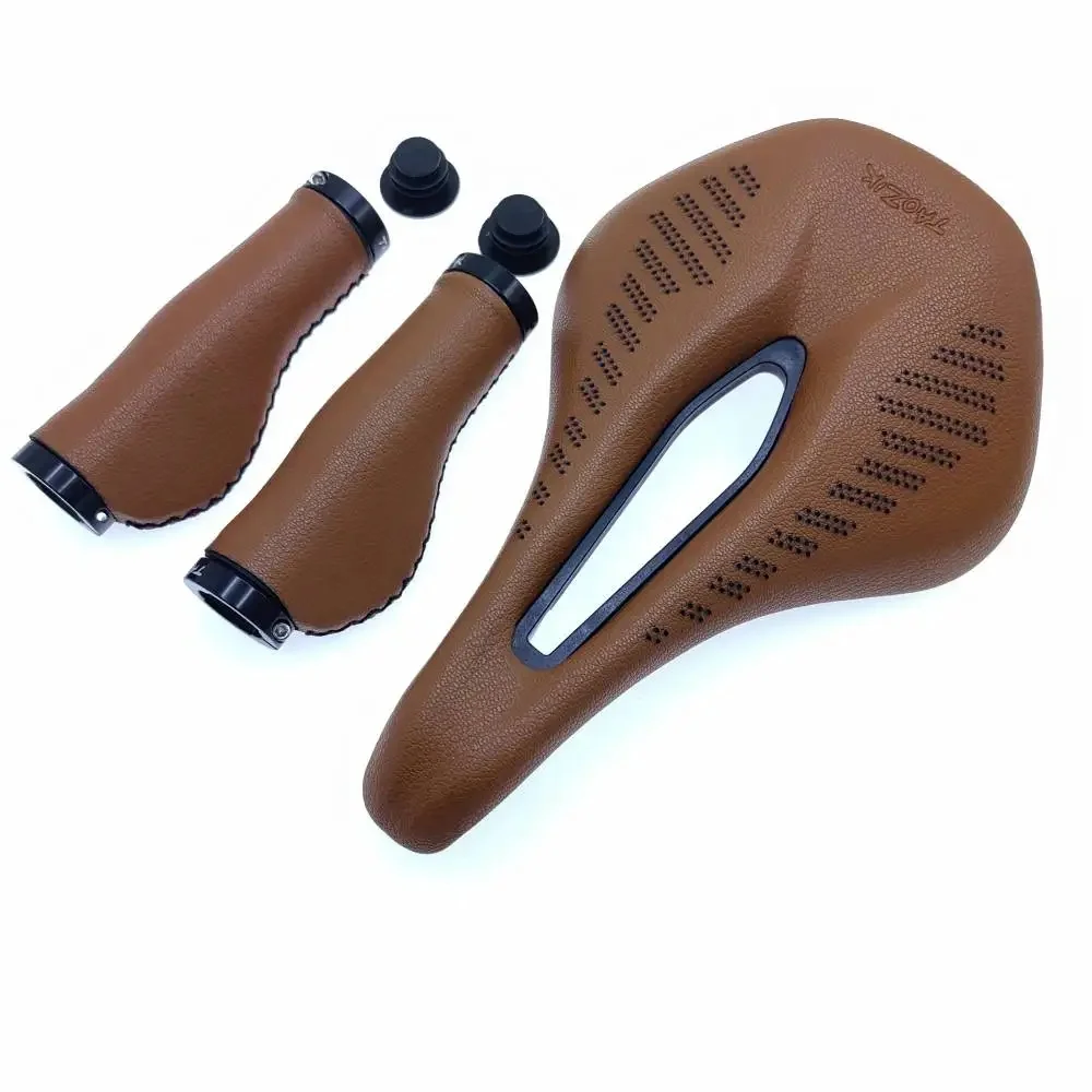 AliExpress NONE Bicycle Saddle Breathable Hollow Design PU Leather Soft Comfortable Seat MTB Mountain Road Bike with Bike Grips Cycling Parts