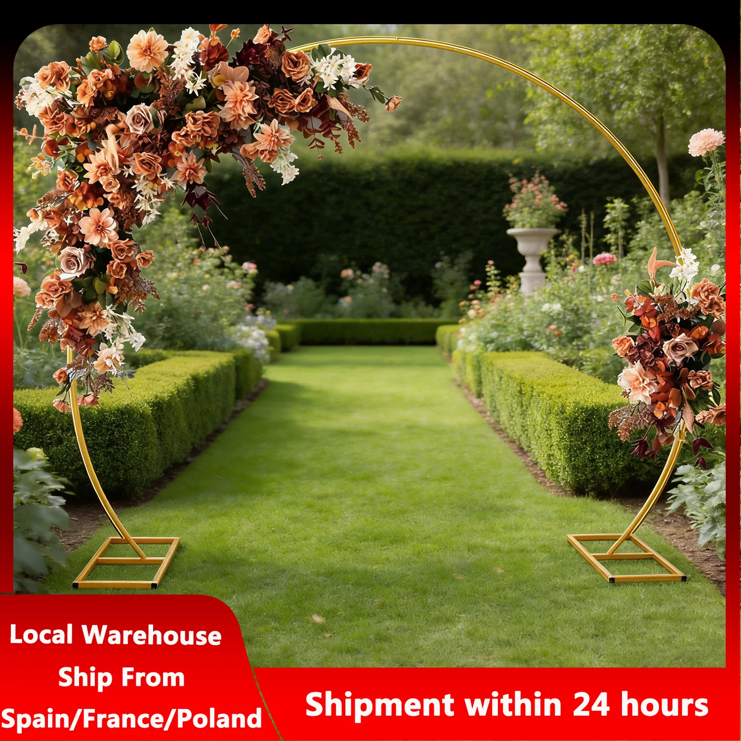 Arche de mariage ronde dorée 2Mx1.8M – Support polyvalent pour toile de fond pour mariages, fiançailles, anniversaires, Saint-Valentin et fêtes
