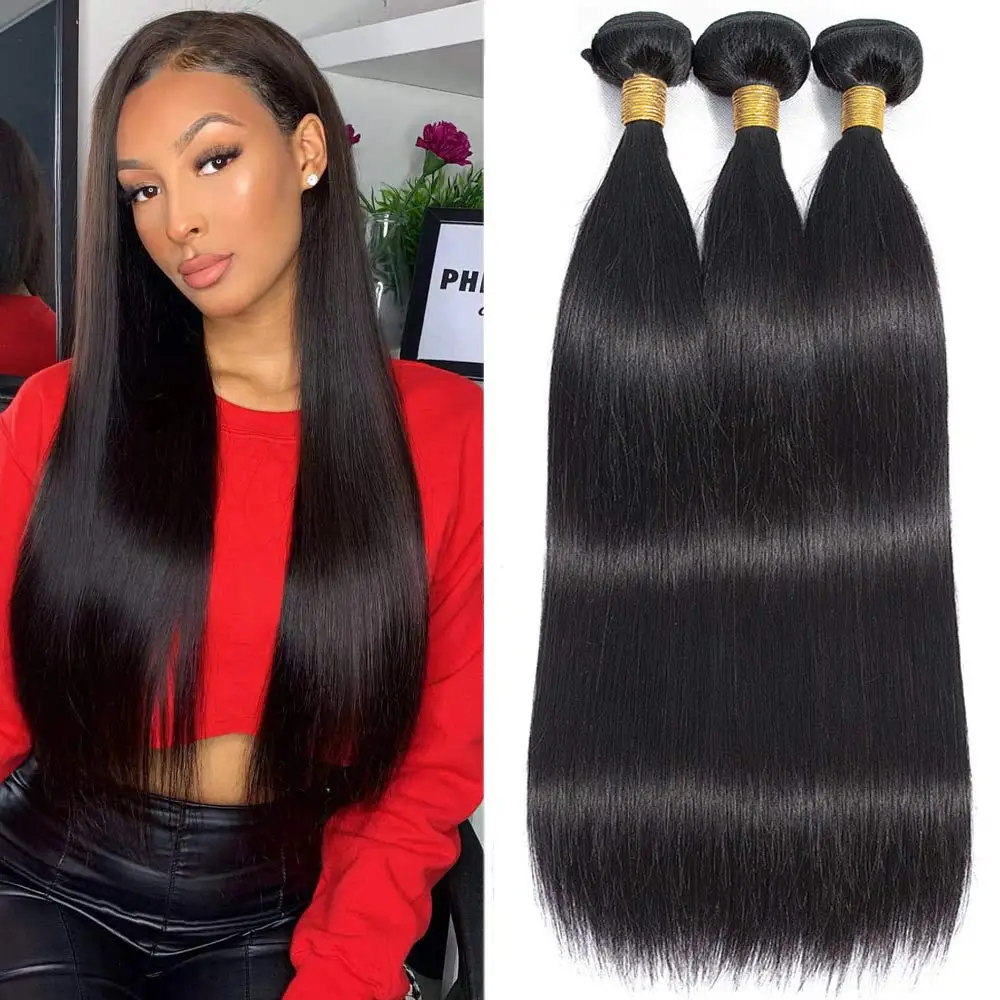 Straight Human Hair Bundles 100% Virgin Human Hair Bundles Hair Extensions Weave Hair Human Bundles Natural Black