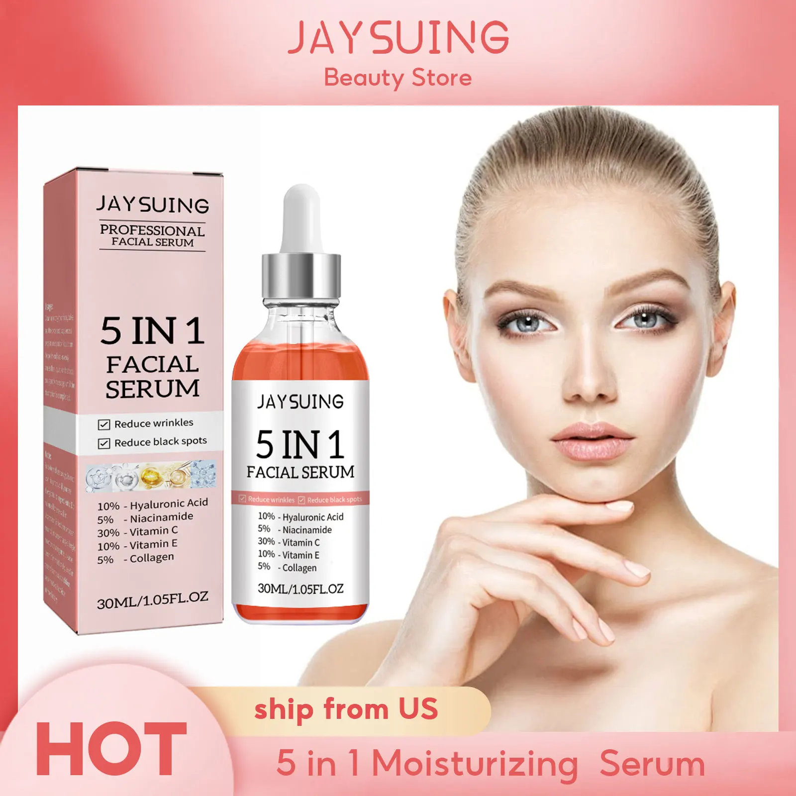 Hyaluronic Acid Face Serum 5 In 1 Moisturizing Whitening Anti Wrinkle Aging Lifting Firming Skin Vitamin C Shrink Pores Serum