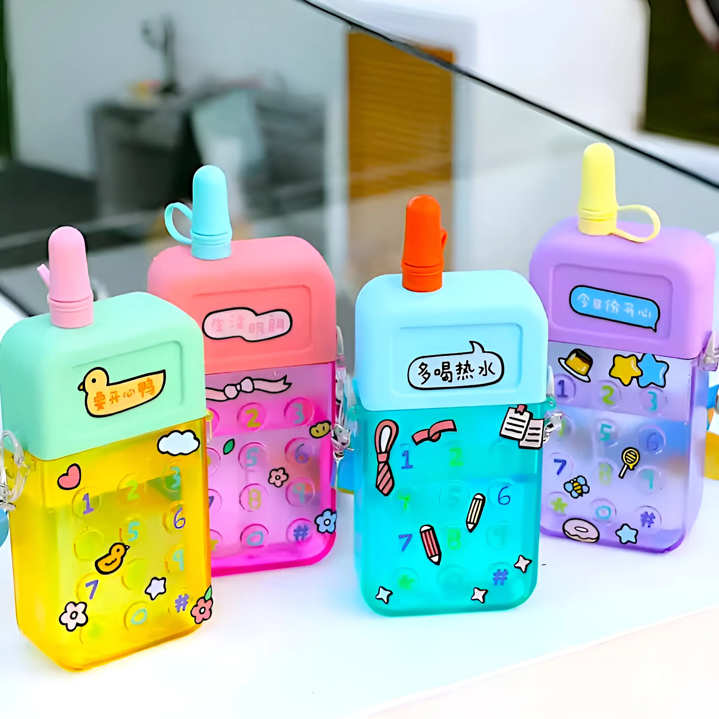 زجاجة مياه على شكل هاتف Kk-6، مقصف مدرسي بسعة 300 مل، زجاجة مياه للمدرسة، زجاجة مياه على شكل إبداعي.