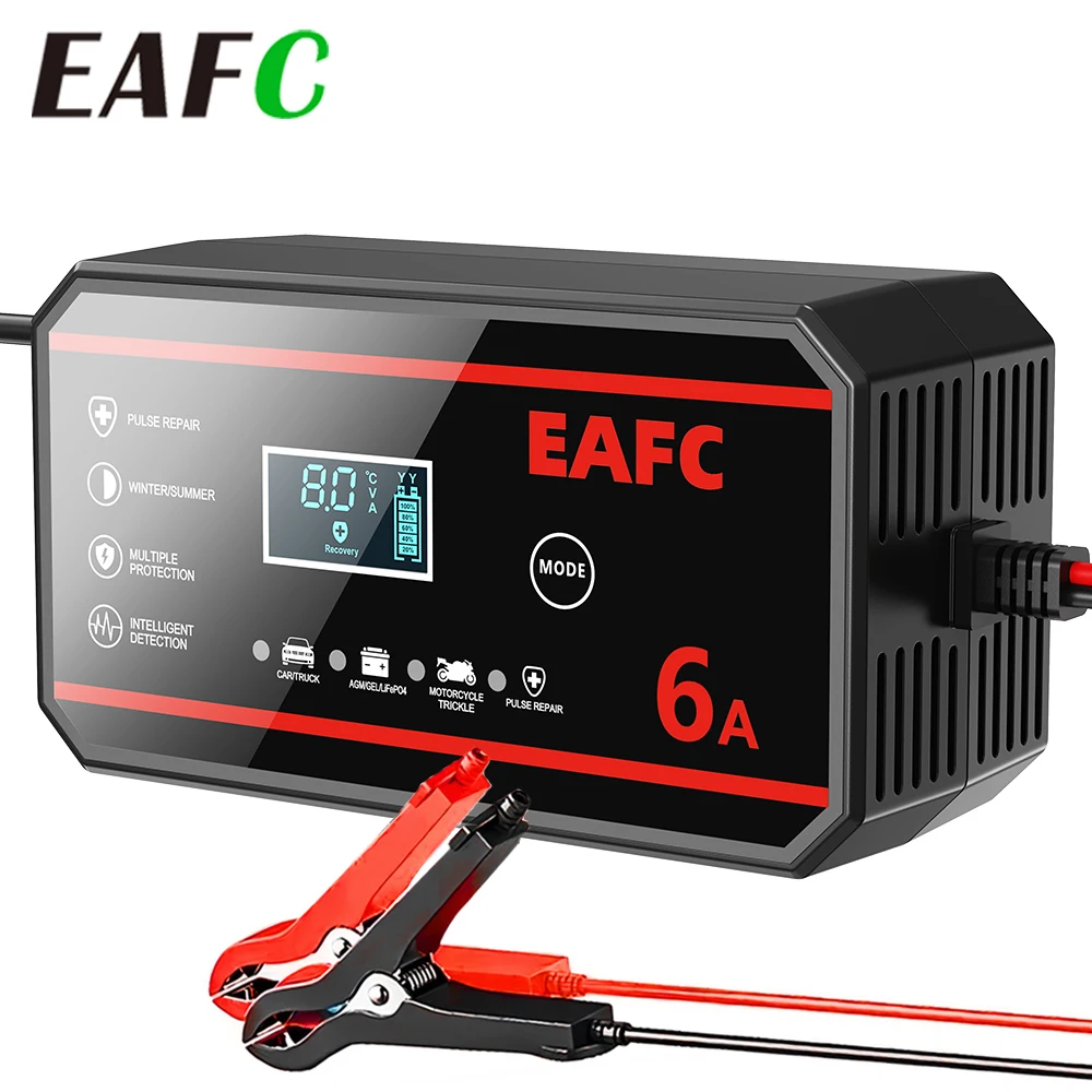EAFC 12V 8A 6A Smart Batterie Ladegerät LCD Automatische Puls Reparatur Ladung für Auto Motorrad Batterie Ladegerät GEL AGM Batterie