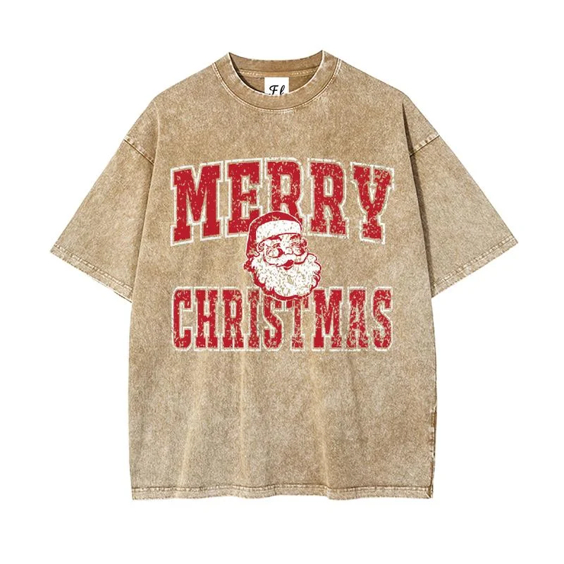 クリスマス サンタ オーバーサイズ Tシャツ ユニセックス レトロスタイル ソフトで快適な生地 カジュアル デイリーウェア お祝いのギフトオプション トレンディ