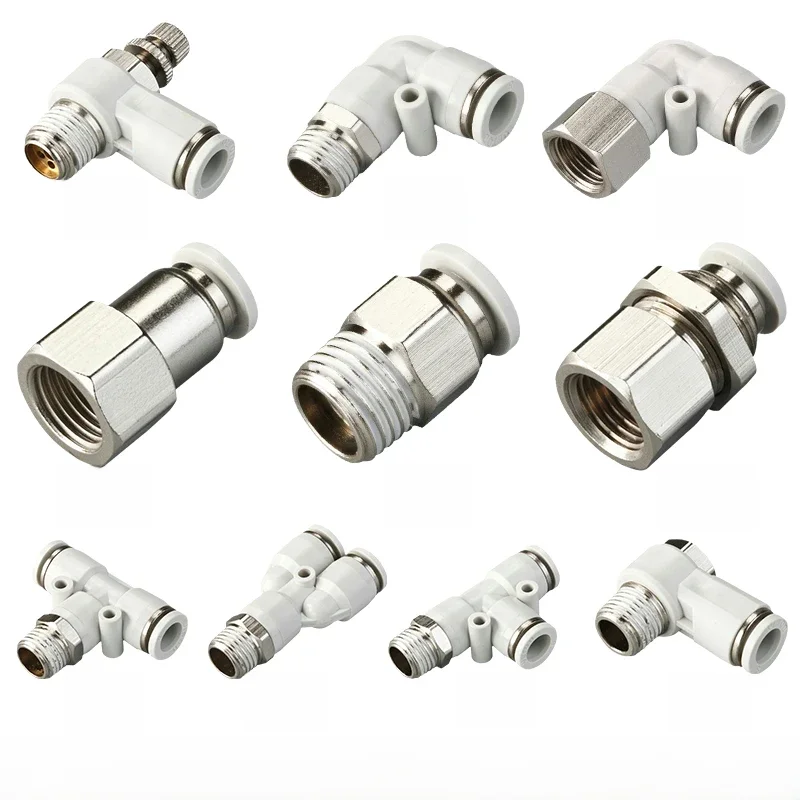 Connecteurs de tuyaux de raccord pneumatique, raccords de tuyaux blancs de haute qualité, filetage BSP 1/4 1/2 6mm 8mm, connecteur de Tube d'air à raccord rapide