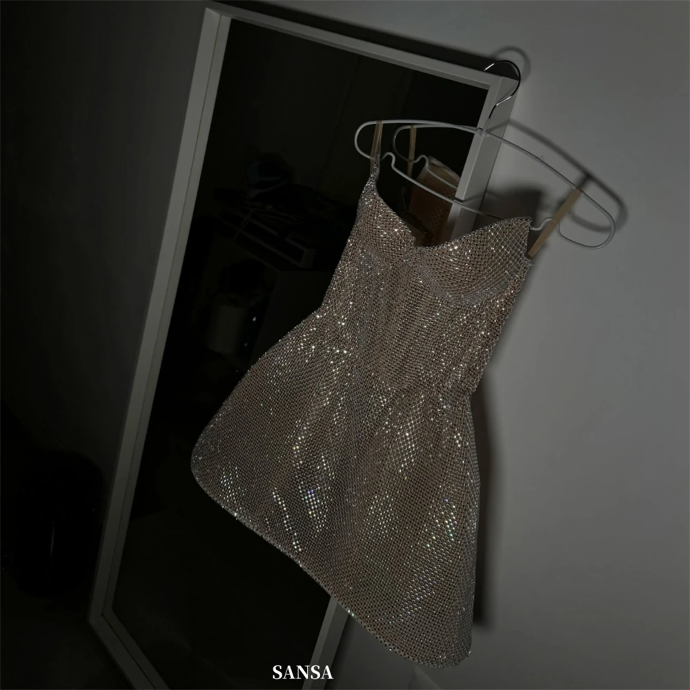 

Sansa Индивидуальные белые платья трапециевидной формы с вырезом в форме сердца, изысканные платья для выпускного вечера, блестящие платья без рукавов, Vestidos De Noche, короткие вечерние платья 2025