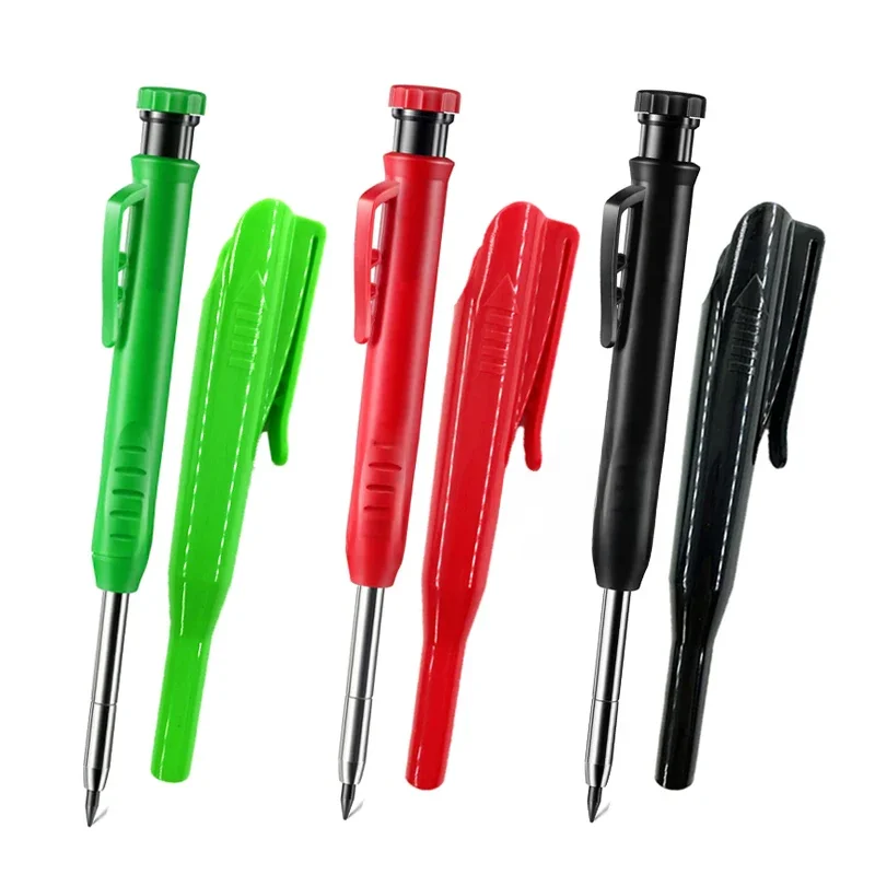 Ensemble de crayons de charpentier solide, outils pour le travail du bois, taille-crayon intégré, outil de marquage, crayons mécaniques à trous profonds pour le travail du bois