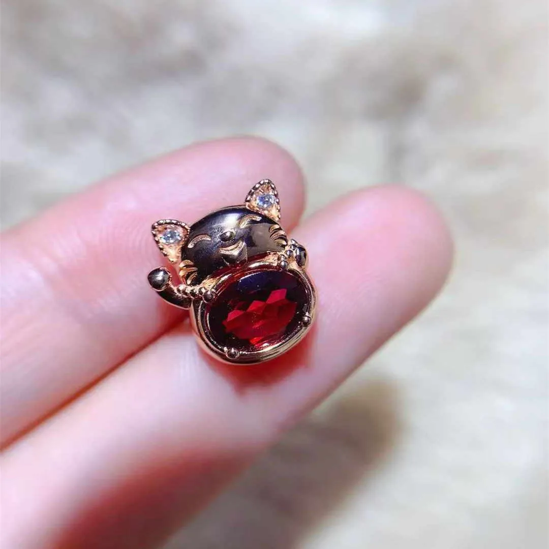 

KJJEAXCMY Натуральный драгоценный камень, женский роскошный кулон-кошечка из граната без вкраплений, новая инкрустация из чистого серебра 925 пробы, подарок для девушки