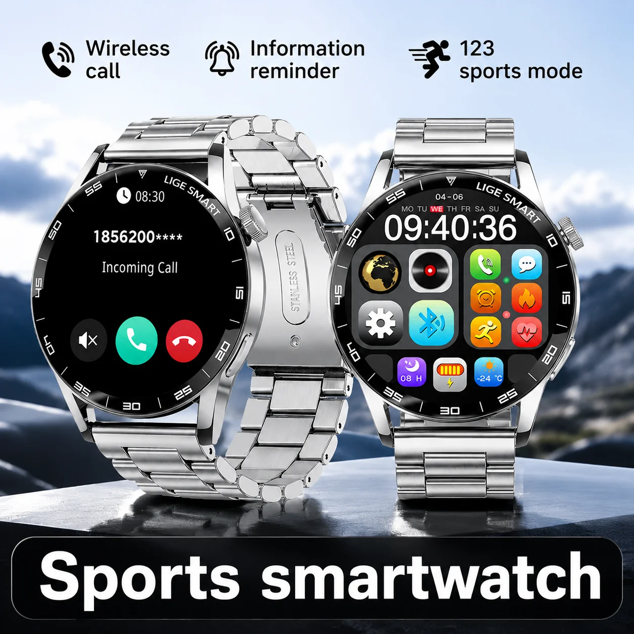 LIGE Military Smart Watch Wireless Calling More Function More Sports Modes Heart Rate Monitor 1.38