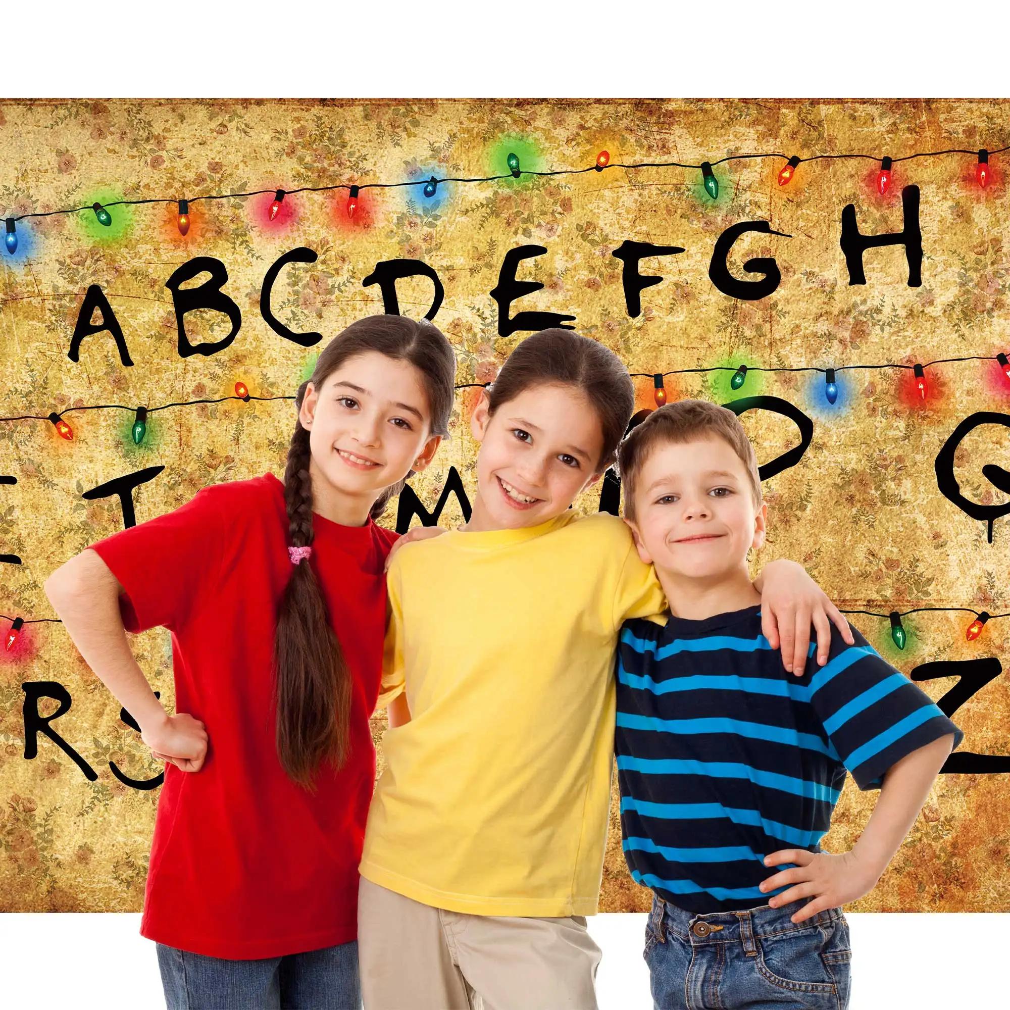 NeoBack Stranger Backdrop Birthday Party Child Banner String Light Alphabet Episode Kids Halloween Wooden Background Photography