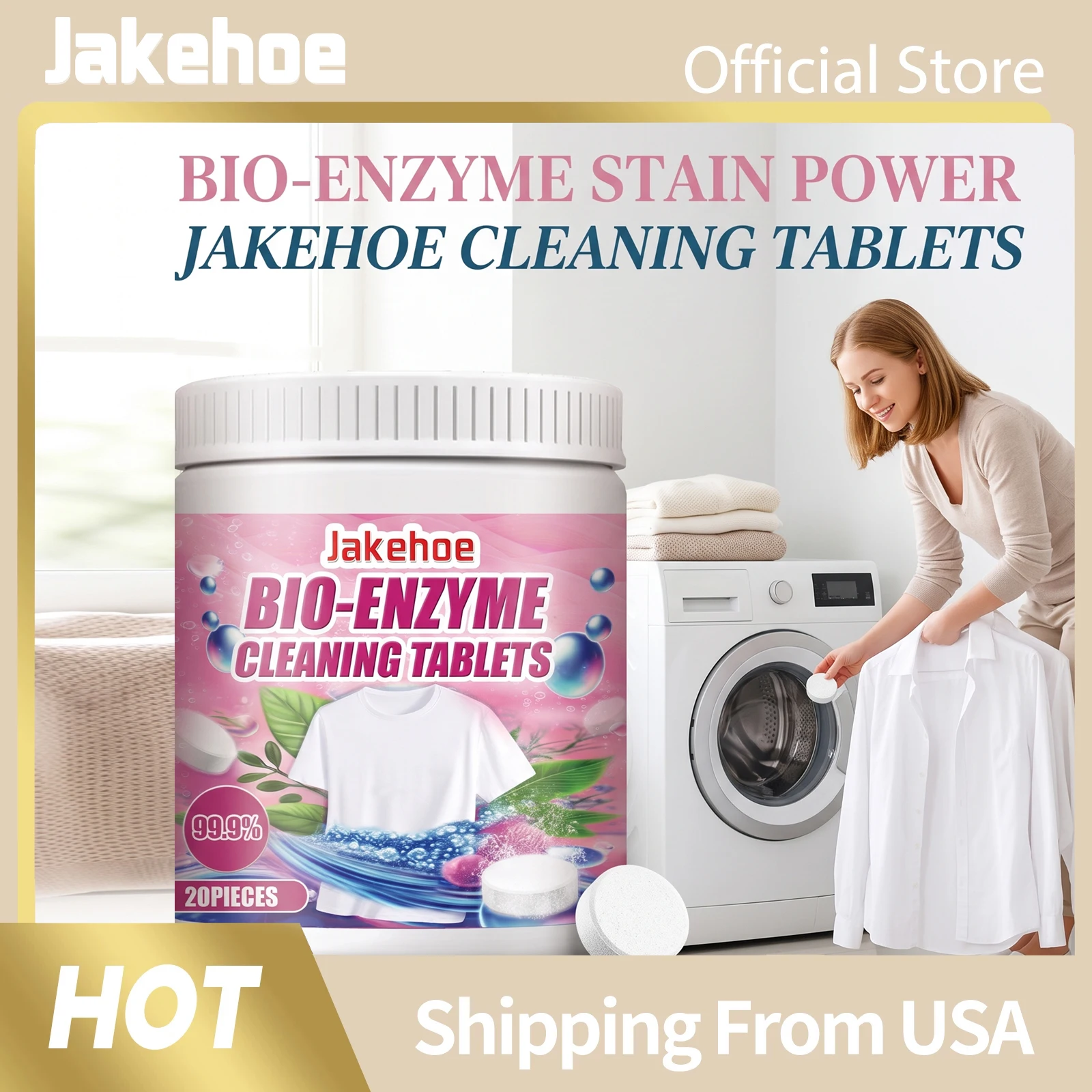 Jakehoe Laundry Stain Remover Effervescent Tablets Clothing Oil Leaves Fragrance Stubborn Stain Cleaner Brightens Shine Cleaning Bio Enzyme Salt Fabric Stain Remover