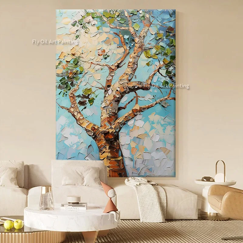 Tree Grows Vigorously Texture Oil Painting Powerful Tree Lanscape Hand Painted Canvas Painting Impression Wall Art For Decor