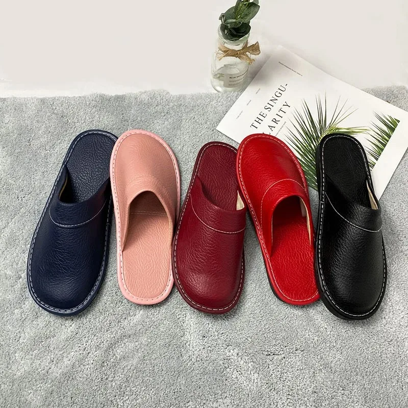 Cheap Home Slides Slipper Men Indoor Fur PU Leather Mule Mens Autumn House Flip Flops Male Husband Guest Slippers Big Size 47 48