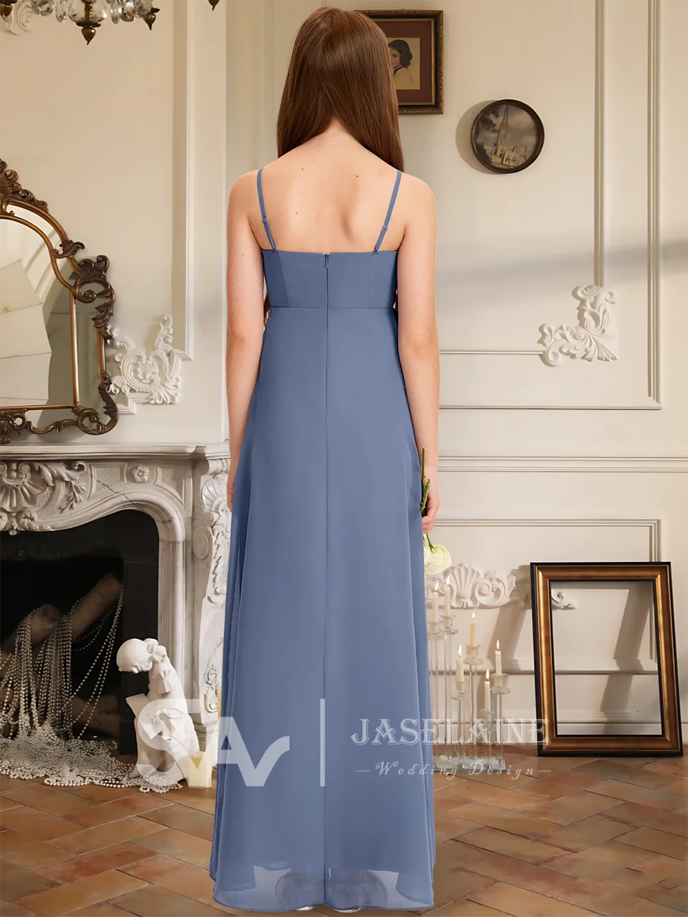 Элегантное шифоновое платье трапециевидной формы с v-образным вырезом длиной до пола, платье подружки невесты с каскадными оборками, праздничное платье для девочек с цветочным узором, свадебное торжественное платье