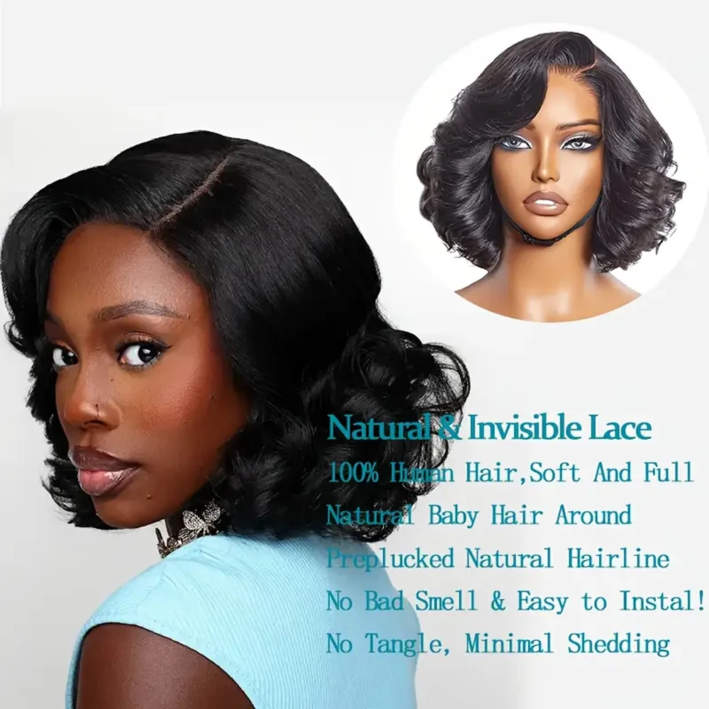 ارتداء والذهاب غلويليس بوب شعر مستعار شعر الإنسان قصير فضفاض موجة 13x4 HD الدانتيل الجبهة الباروكات قبل قطع الشعر البرازيلي للنساء