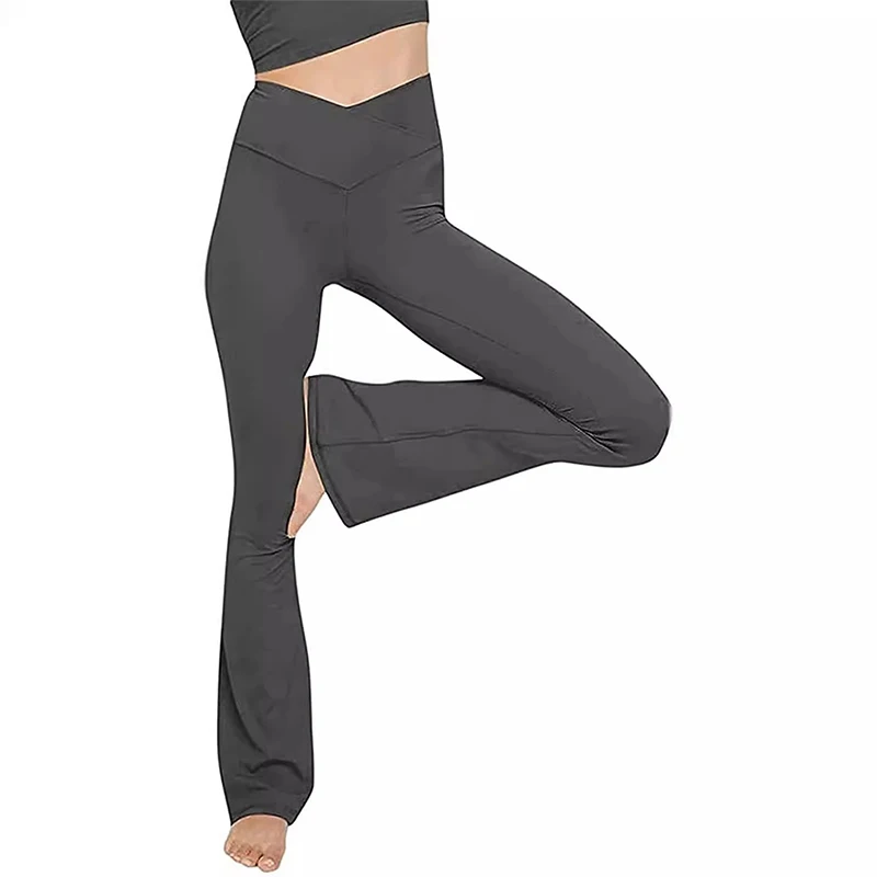 Gym Leggings Women Slightly Bootcut Solid Tummy Control Push Up Leggings High-Waisted Cross Slim Pants Female Workout Clothing