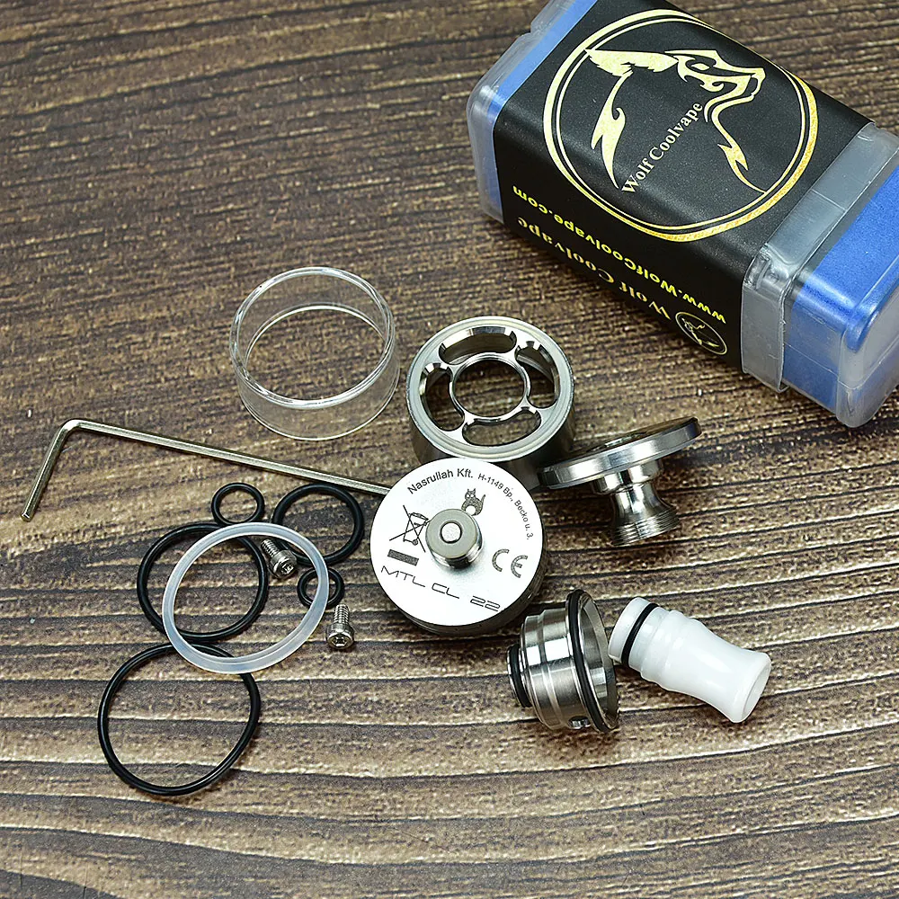 وولفكولي vape Dvarw MTL CL هيئة الطرق والمواصلات قابلة لإعادة البناء خزان البخاخة ، لفائف واحدة سطح السفينة ، خزان 22 مللي متر ، 316ss