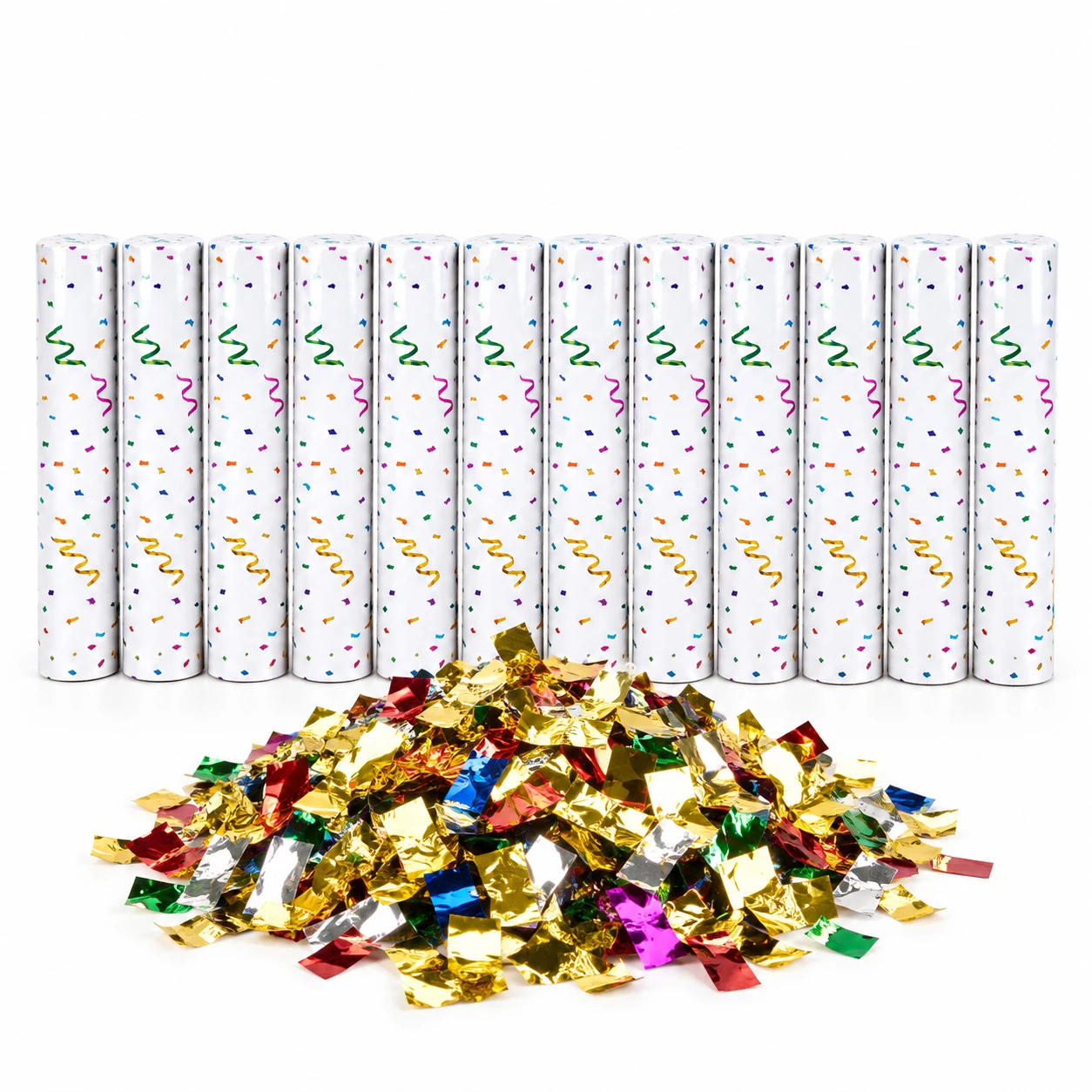 12 tubi di coriandoli da 8 pollici, coriandoli dorati metallizzati, decorazioni per feste di compleanno, matrimoni, eventi di Capodanno.