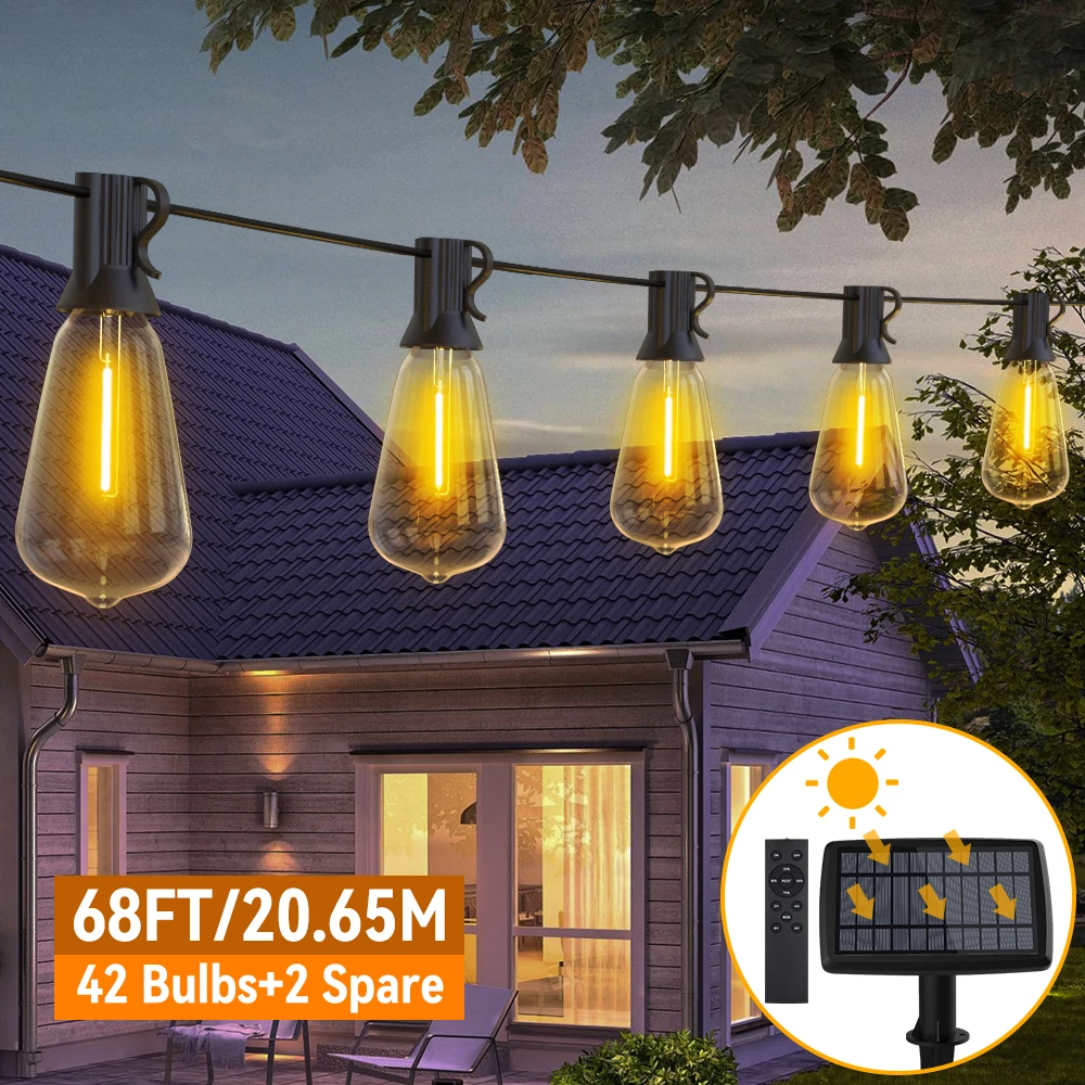 

ST38 Solar Light String LED Bulb Outdoor String Light Flower Wreath String Fairy Christmas Garden Party Light Black Cable