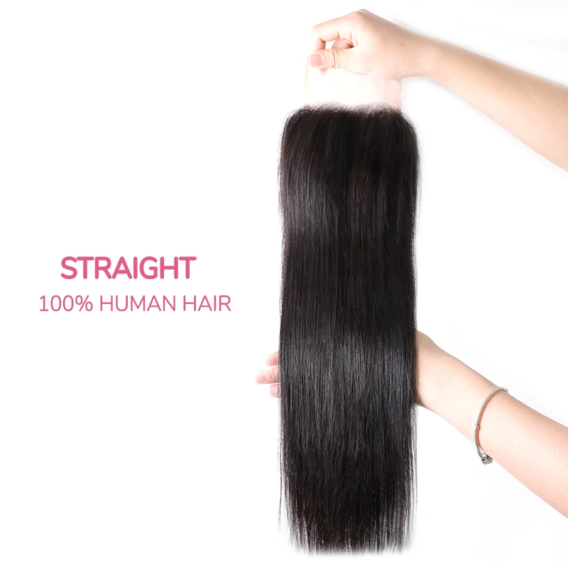 Straight Human Hair Bundles Deal With Closure Brazilian Hair Weave Bundles With Transparent Lace Closure 100% Natural Extensions