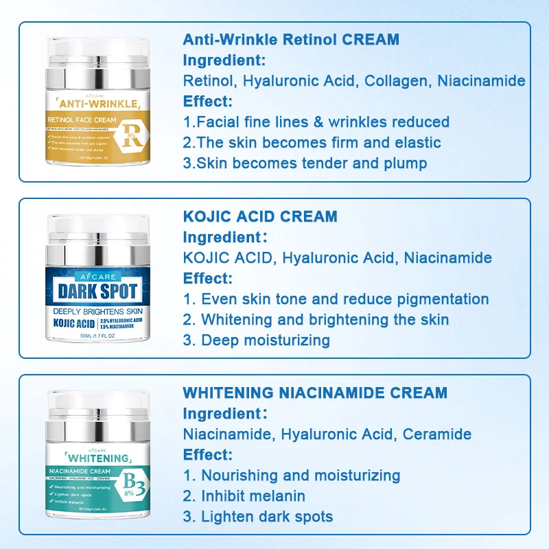 3 Dozen Kojic Zuur Retinol Niacinamide Gezicht Moisturizer Crème Voor Vrouwen Mannen Rimpels Donkere Vlek Huidverzorging Dag Nacht