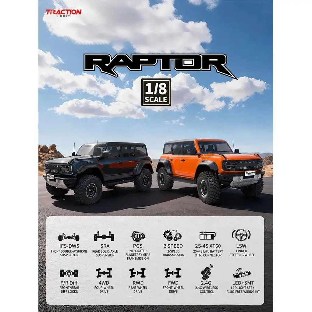 TRACTION HOBBY 1/8 Brushless Version 1/8 RC Electric Remote Control Model Car Rock Crawler Adult Toys