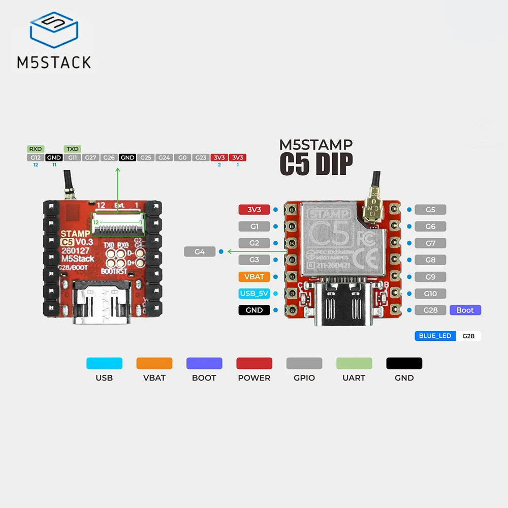 M5Stack Stamp‑C5 DIP ESP32‑C5HF4 IoT Module Dual‑Band WiFi6 BLE5 RISC‑V 4MB Flash Type‑C for IoT Smart Home Project - view 5